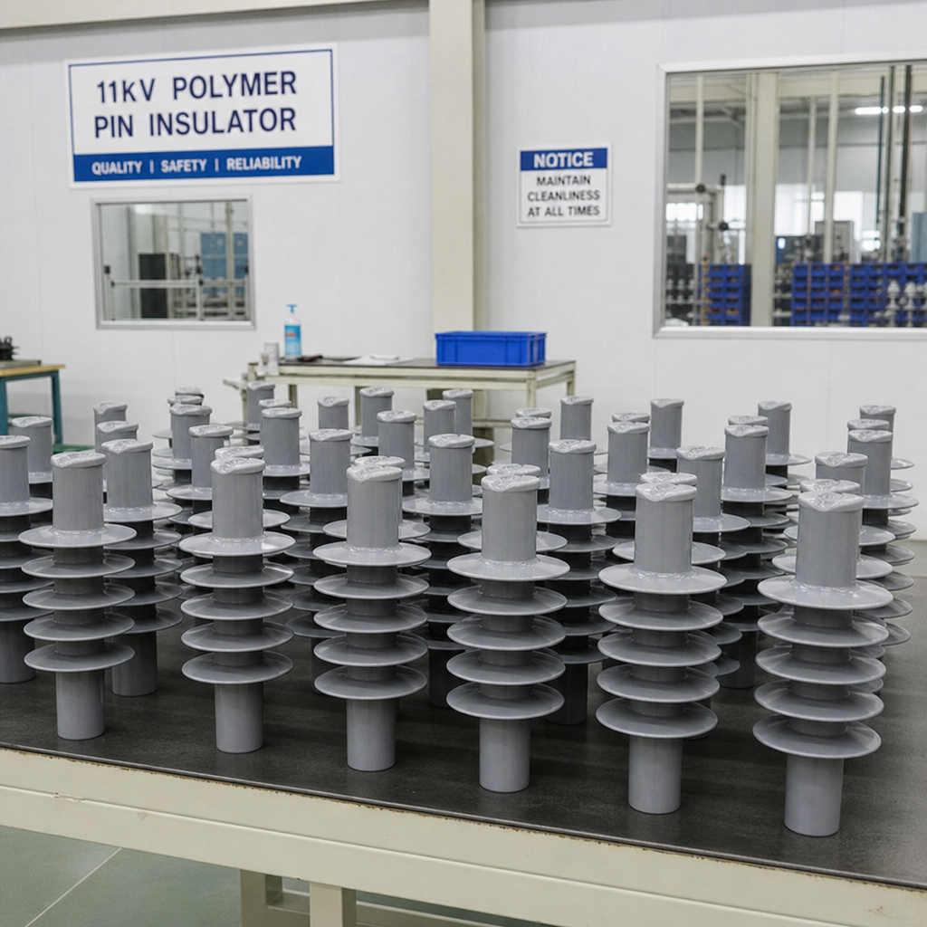 11kV Polymer Pin Insulator Factory: Manufacturing Process Insights 1 11kV polymer pin insulators in a clean manufacturing area